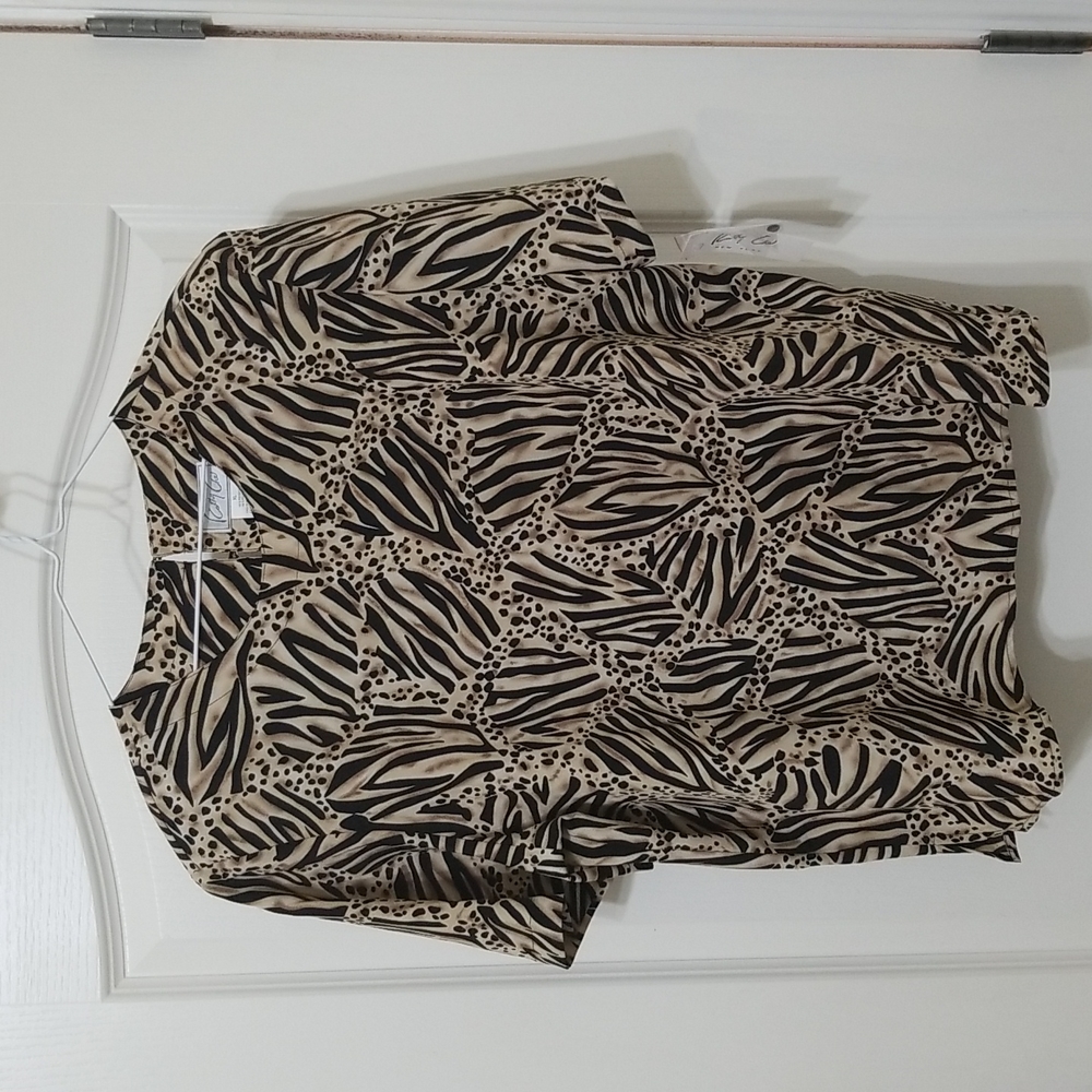 Vintage Kathy Che Animal Print Short Sleeve Blouse Size XL